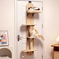 Door Hanging Cat Climber 4-level Height Adjustable with Plush Bed-Beige - Beige - Cat Trees Condos & Scratchers