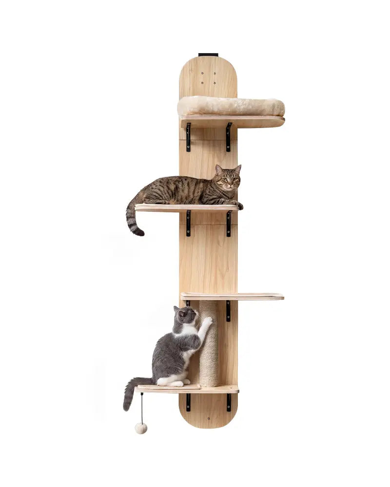 Door Hanging Cat Climber 4-level Height Adjustable with Plush Bed-Beige - Beige - Cat Trees Condos & Scratchers