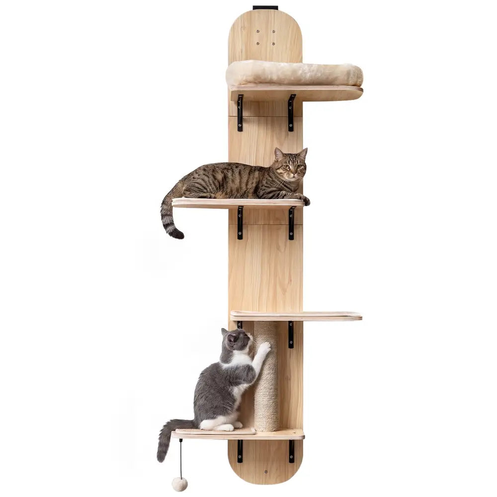 Door Hanging Cat Climber 4-level Height Adjustable with Plush Bed-Beige - Beige - Cat Trees Condos & Scratchers