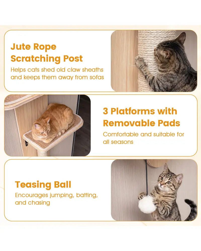 Door Hanging Cat Climber 4-level Height Adjustable with Plush Bed-Beige - Beige - Cat Trees Condos & Scratchers