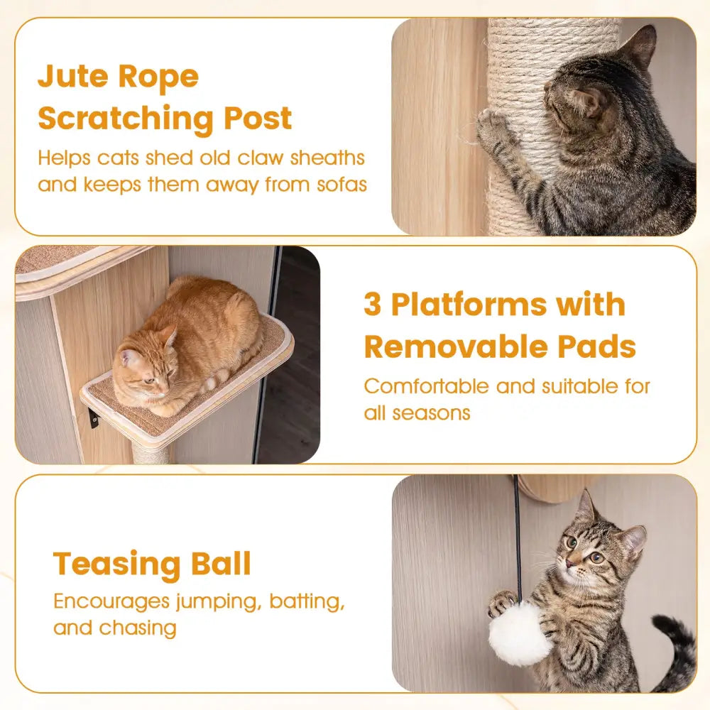 Door Hanging Cat Climber 4-level Height Adjustable with Plush Bed-Beige - Beige - Cat Trees Condos & Scratchers