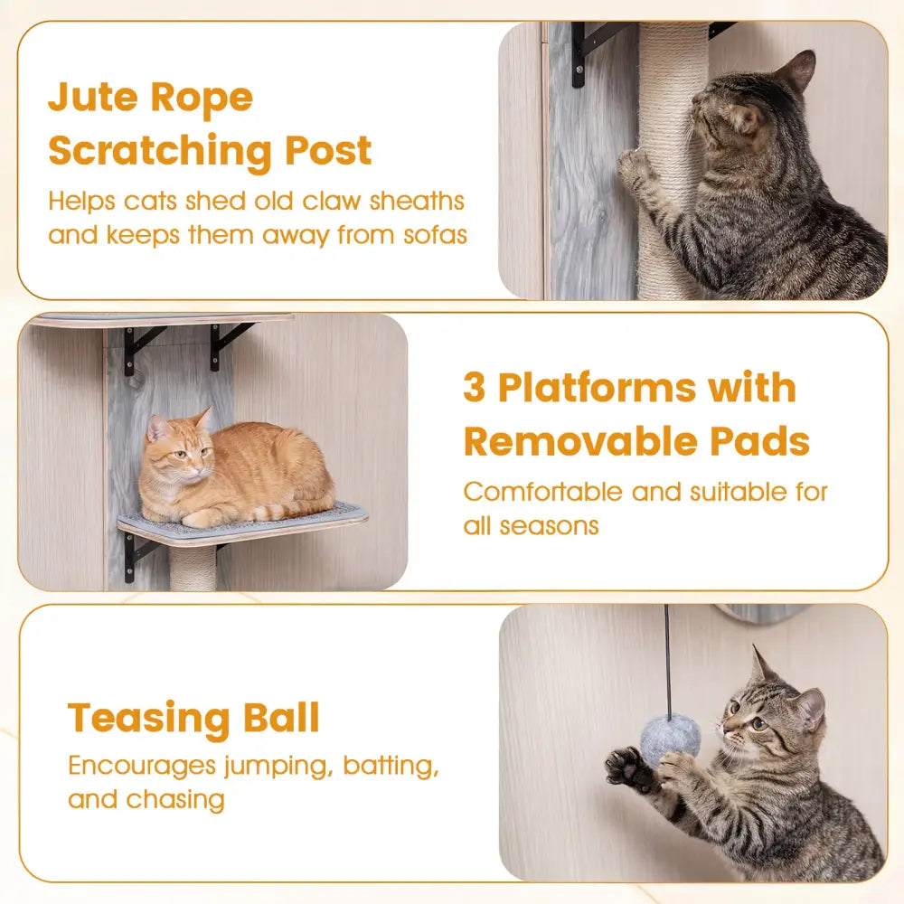 Door Hanging Cat Climber 4-level Height Adjustable with Plush Bed-Gray - Gray - Cat Trees Condos & Scratchers