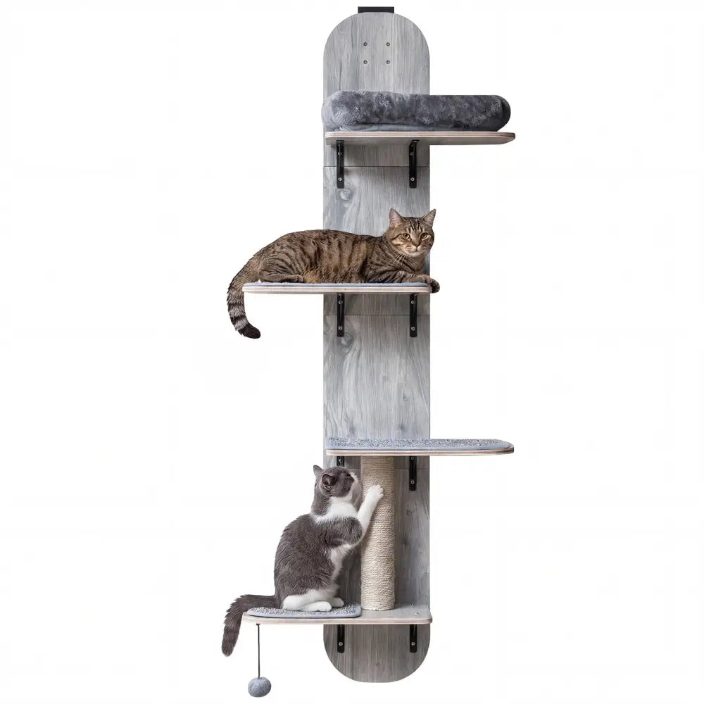 Door Hanging Cat Climber 4-level Height Adjustable with Plush Bed-Gray - Gray - Cat Trees Condos & Scratchers