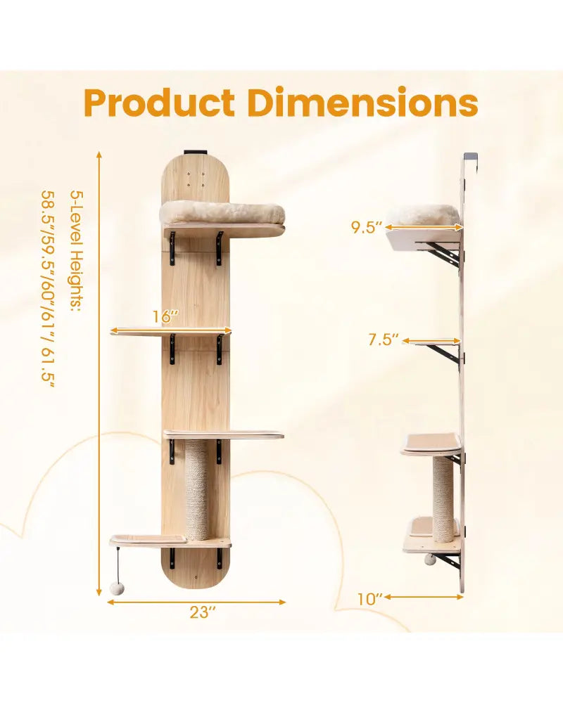 Door Hanging Cat Climber 4-level Height Adjustable with Plush Bed-Beige - Beige - Cat Trees Condos & Scratchers