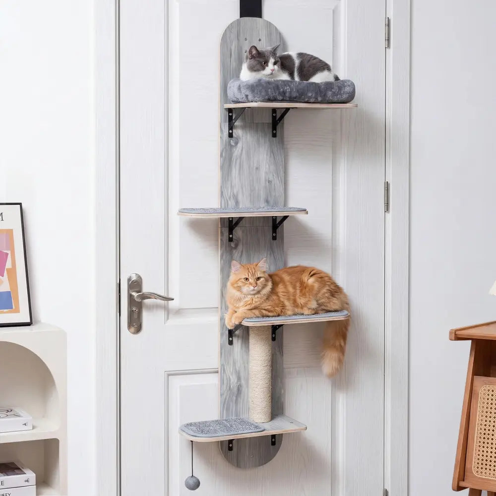Door Hanging Cat Climber 4-level Height Adjustable with Plush Bed-Gray - Gray - Cat Trees Condos & Scratchers