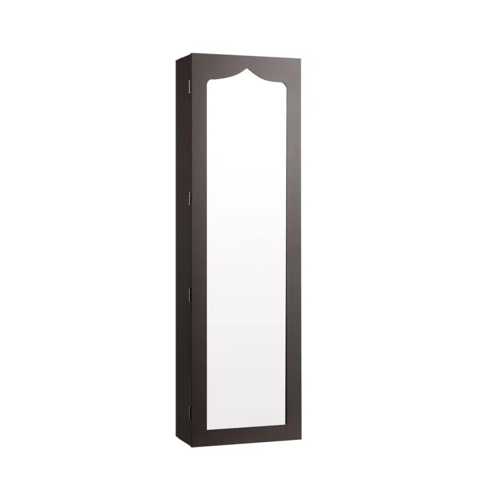 Door Hanging Mirror Jewelry Armoire with Full Length Mirror and 6 Drawers-Coffee - Brown - Jewelry Armoires