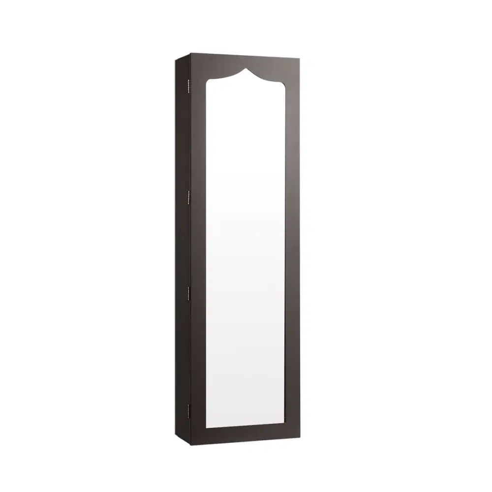 Door Hanging Mirror Jewelry Armoire with Full Length Mirror and 6 Drawers-Coffee - Brown - Jewelry Armoires