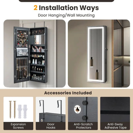 Door Wall Mount Touch Screen Mirrored Jewelry Cabinet-Black - Black - Jewelry Armoires