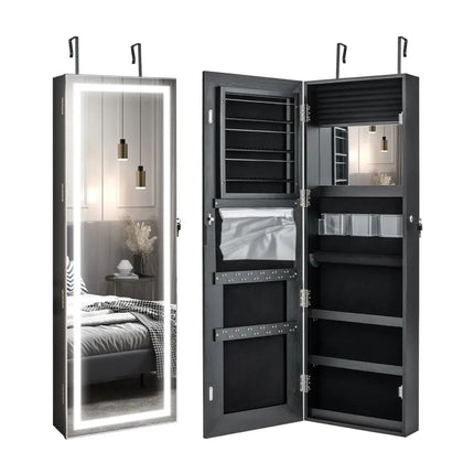 Door Wall Mount Touch Screen Mirrored Jewelry Cabinet-Black - Black - Jewelry Armoires