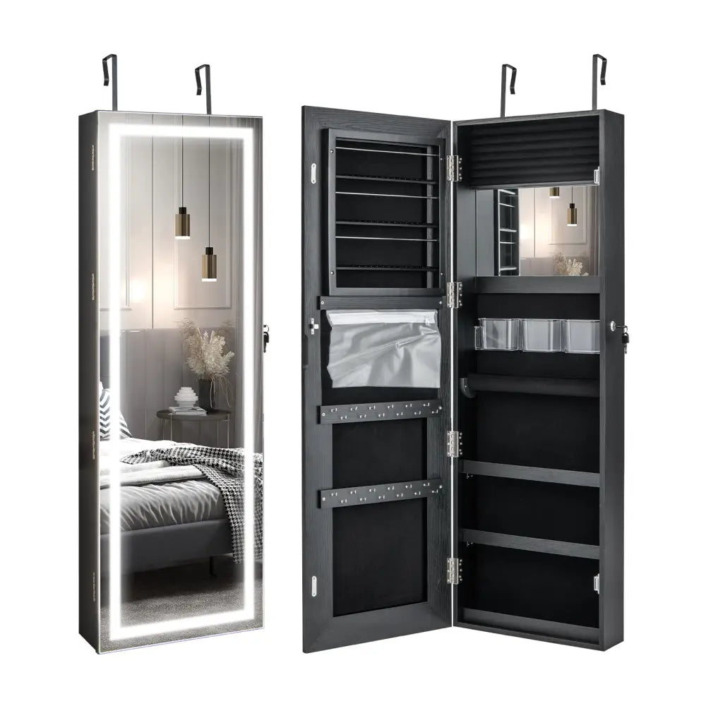 Door Wall Mount Touch Screen Mirrored Jewelry Cabinet-Black - Black - Jewelry Armoires