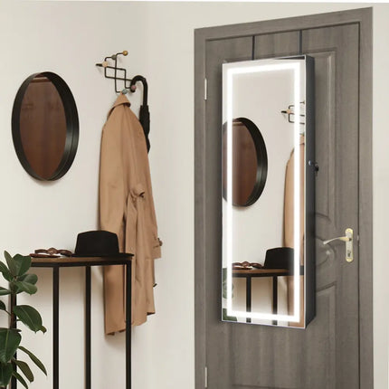 Door Wall Mount Touch Screen Mirrored Jewelry Cabinet-Black - Black - Jewelry Armoires