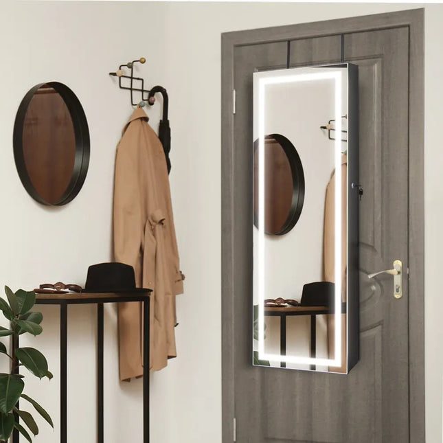 Door Wall Mount Touch Screen Mirrored Jewelry Cabinet-Black - Black - Jewelry Armoires