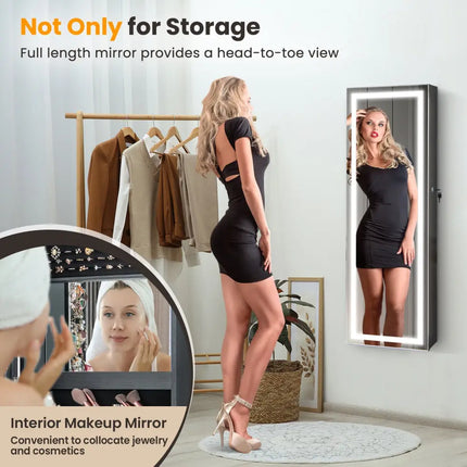 Door Wall Mount Touch Screen Mirrored Jewelry Cabinet-Black - Black - Jewelry Armoires