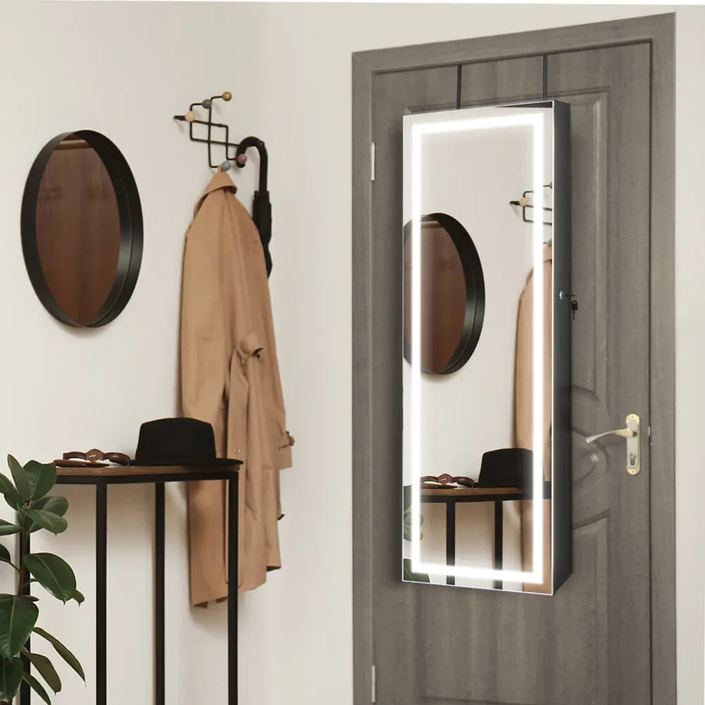 Door Wall Mount Touch Screen Mirrored Jewelry Cabinet-Black - Black - Jewelry Armoires