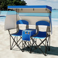 Double Beach Chair with Adjustable Canopy and 3 -Side Shading Curtains-Navy - Navy - Beach & Lawn Chairs