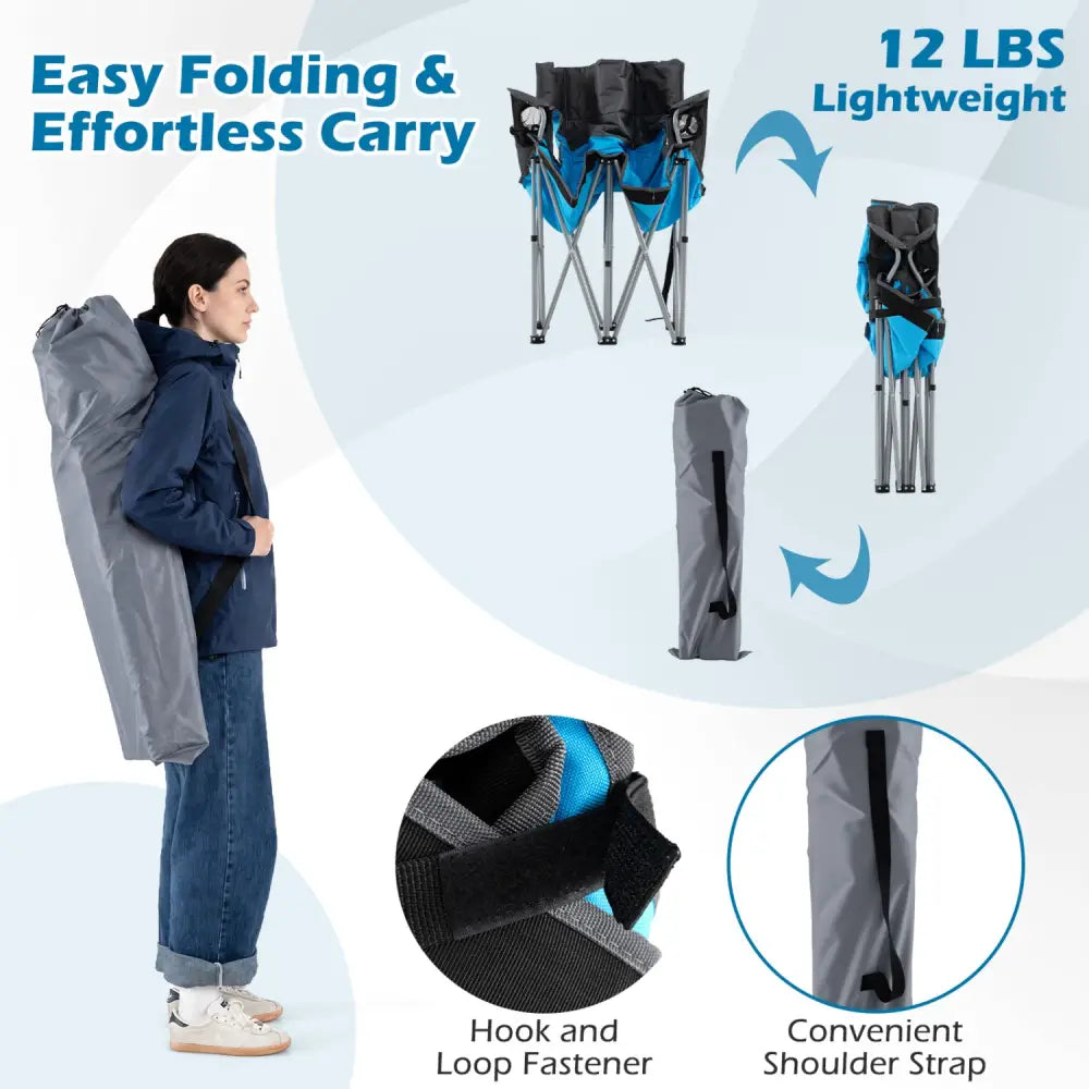 Double Camping Chair with Carry Bag Cup Holders-Blue - Blue - Camping Furniture