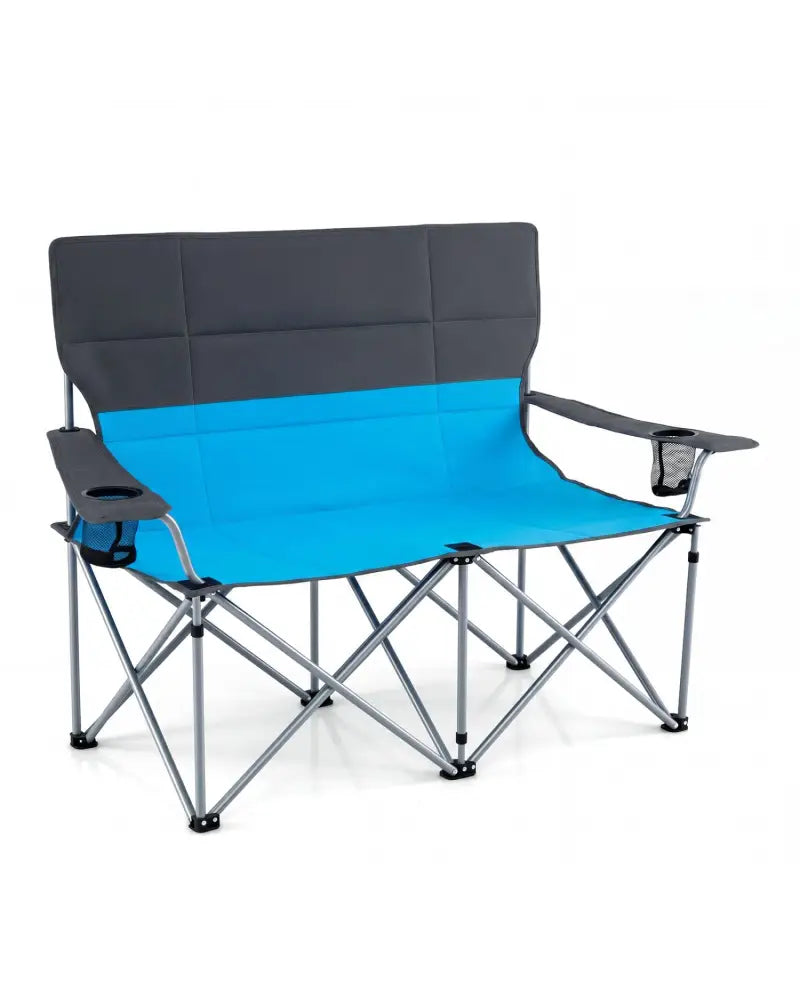 Double Camping Chair with Carry Bag Cup Holders-Blue - Blue - Camping Furniture