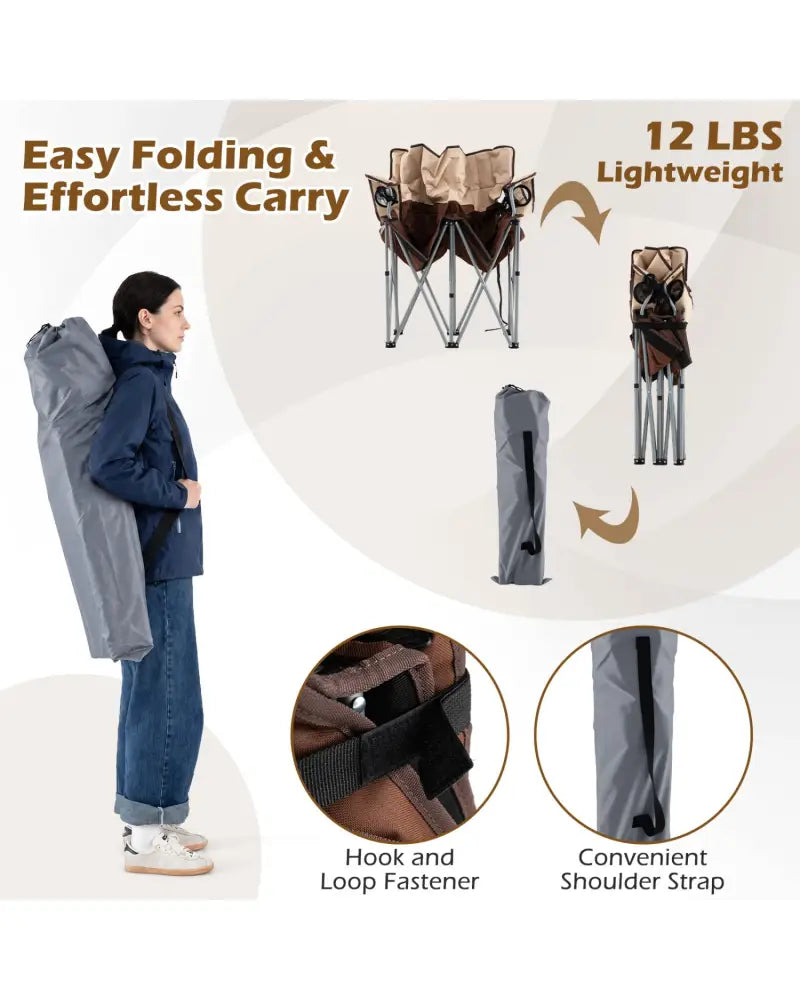 Double Camping Chair with Carry Bag Cup Holders-Brown - Brown - Camping Furniture