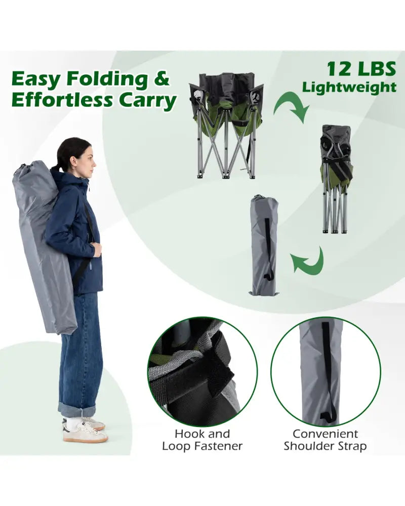 Double Camping Chair with Carry Bag Cup Holders-Green - Green - Camping Furniture