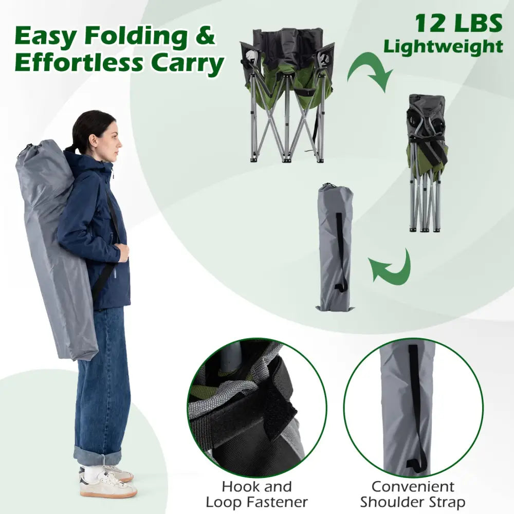 Double Camping Chair with Carry Bag Cup Holders-Green - Green - Camping Furniture