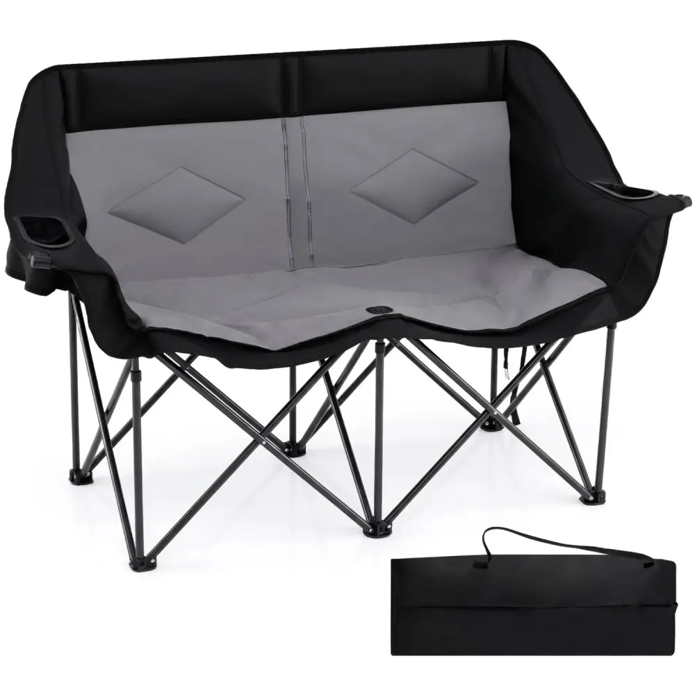 Double Camping Chair with Cup Holders Glass Racks and Mesh Pockets-DarkGray - Dark Gray - Camping Furniture