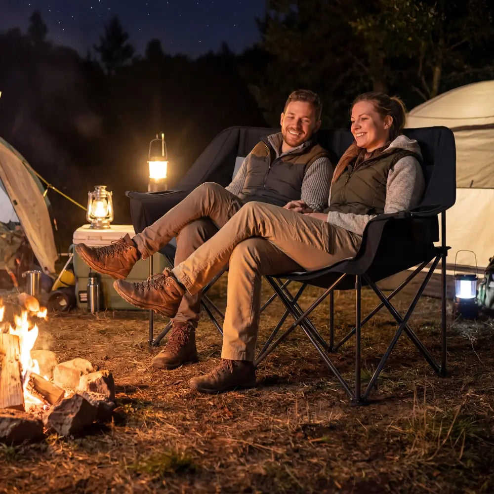 Double Camping Chair with Cup Holders Glass Racks and Mesh Pockets-DarkGray - Dark Gray - Camping Furniture