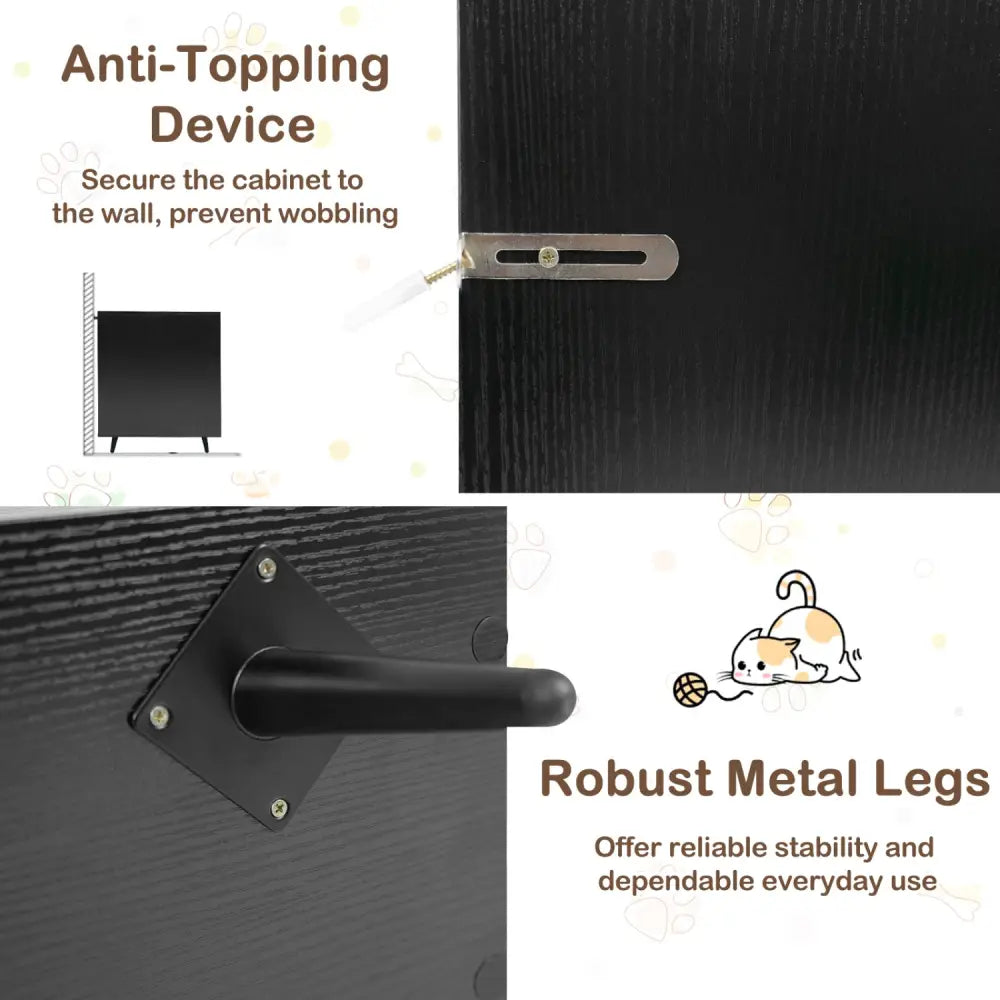Double Cat Litter Box Enclosure for 2 Cats with Scratching Pad and Double Rooms-Black - Black - Cat Houses