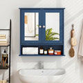 Double Door Wall-Mounted Bathroom Mirror Cabinet with Storage Shelf-Blue - Blue - Wall Cabinets