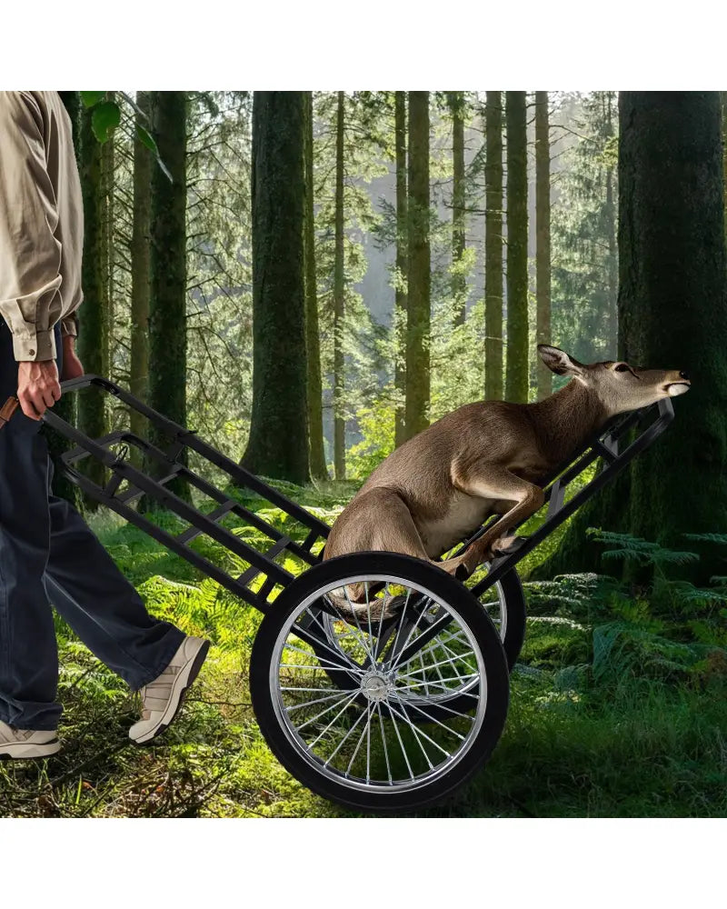 Double-Layer Deer Cart with 20 Inch Rubber Wheels - Black - Camping