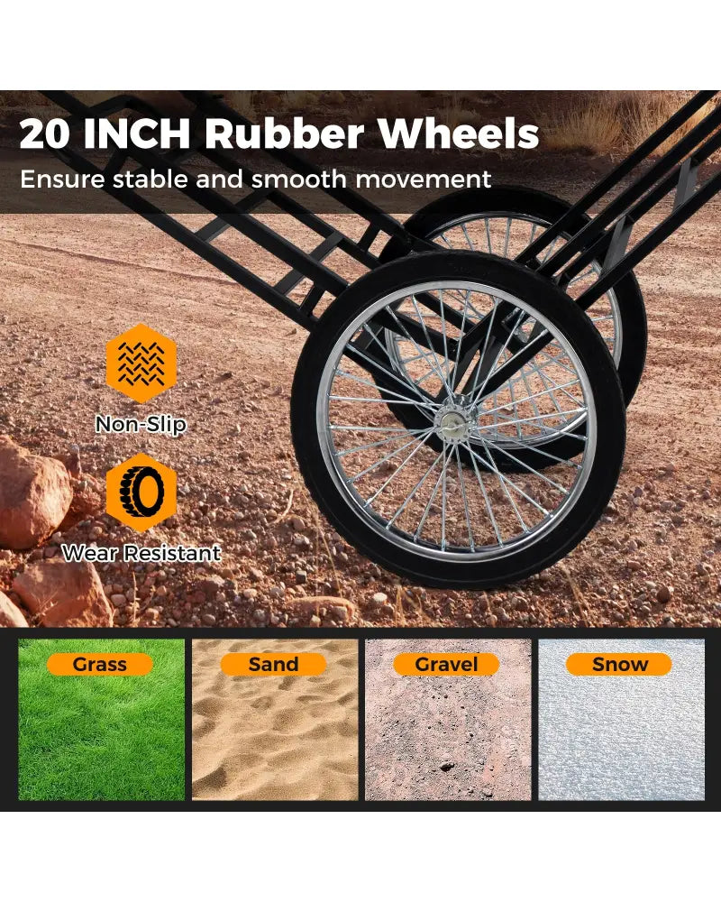 Double-Layer Deer Cart with 20 Inch Rubber Wheels - Black - Camping