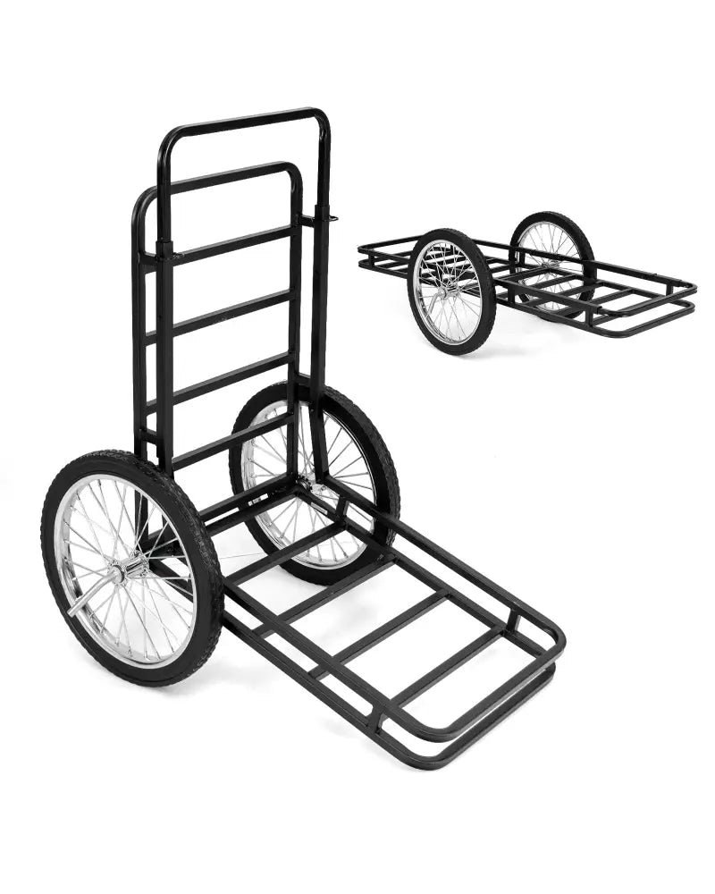 Double-Layer Deer Cart with 20 Inch Rubber Wheels - Black - Camping