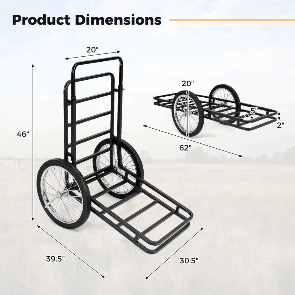 Double-Layer Deer Cart with 20 Inch Rubber Wheels - Black - Camping