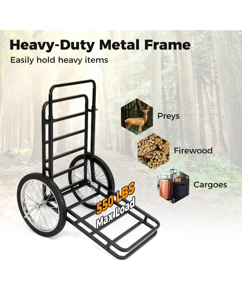 Double-Layer Deer Cart with 20 Inch Rubber Wheels - Black - Camping