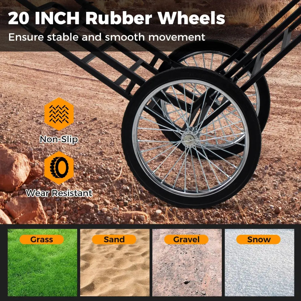 Double-Layer Deer Cart with 20 Inch Rubber Wheels - Black - Camping