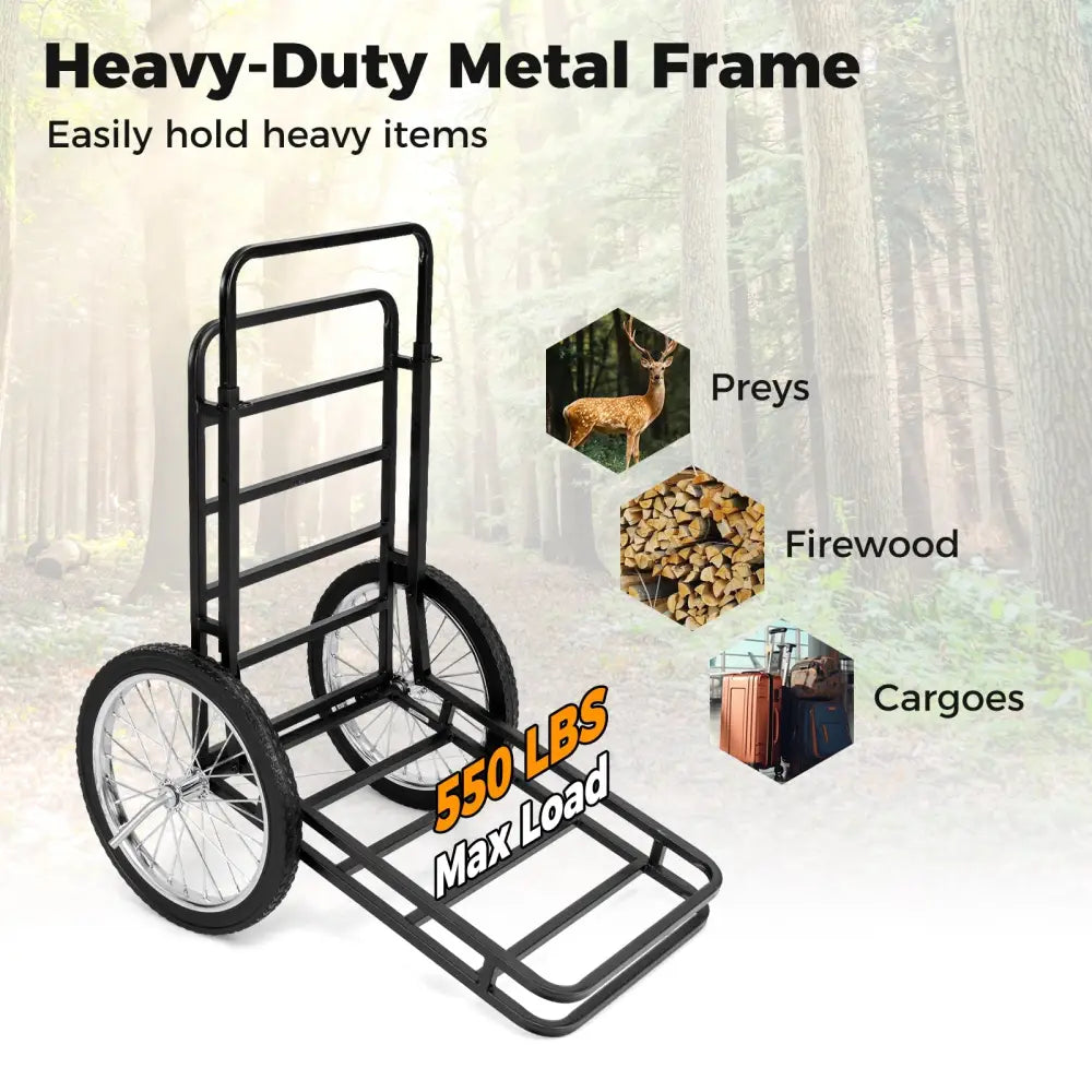 Double-Layer Deer Cart with 20 Inch Rubber Wheels - Black - Camping