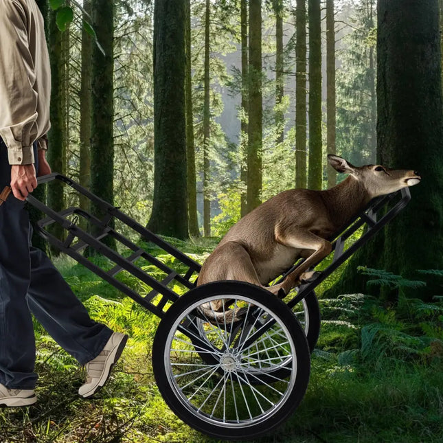 Double-Layer Deer Cart with 20 Inch Rubber Wheels - Black - Camping