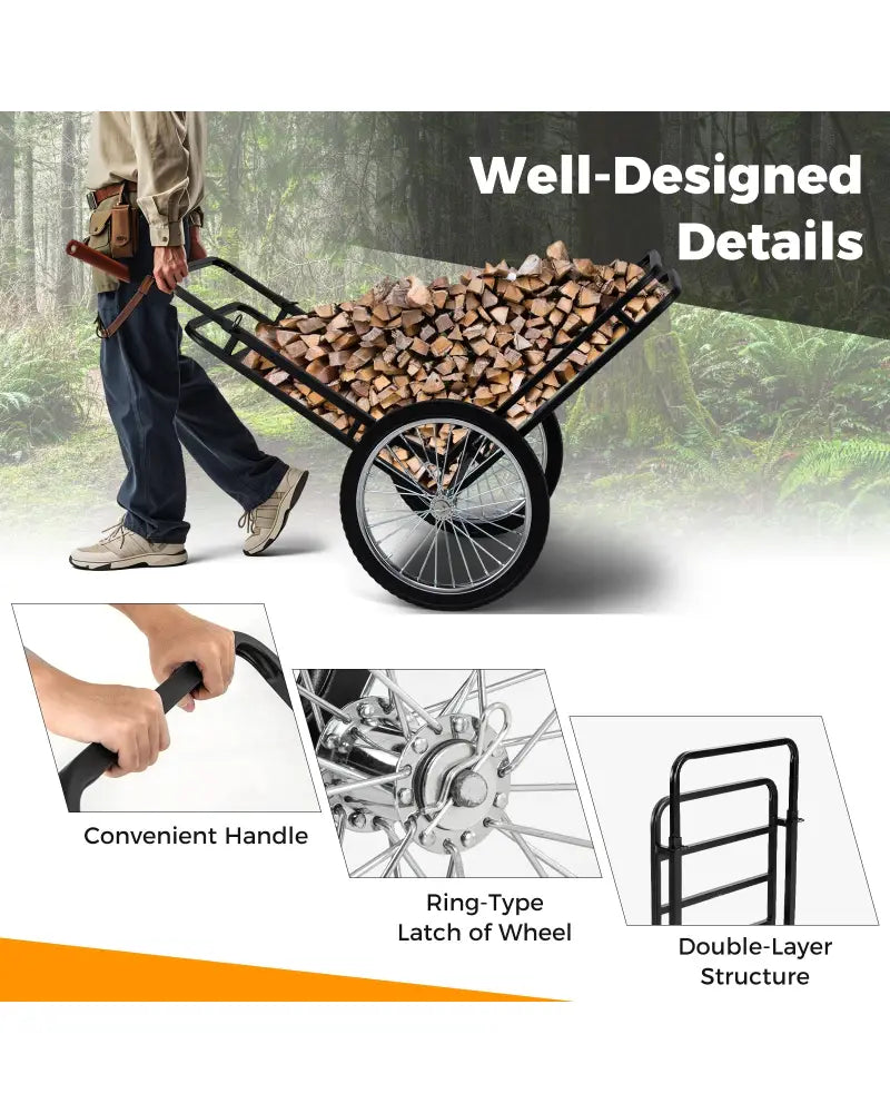 Double-Layer Deer Cart with 20 Inch Rubber Wheels - Black - Camping