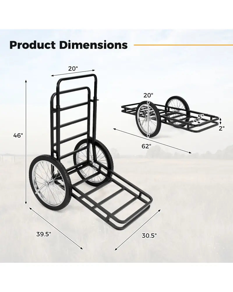 Double-Layer Deer Cart with 20 Inch Rubber Wheels - Black - Camping