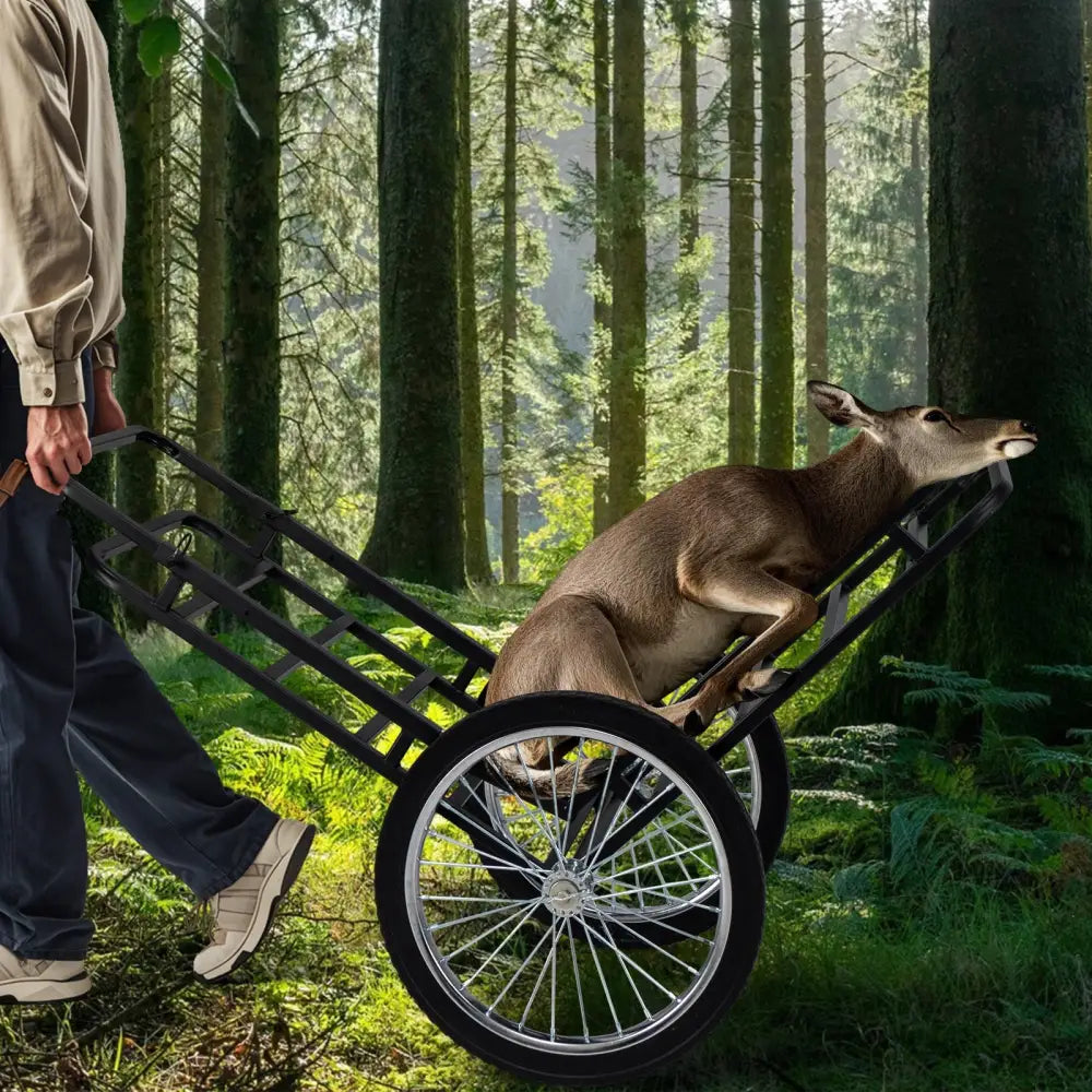 Double-Layer Deer Cart with 20 Inch Rubber Wheels - Black - Camping