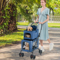 Double Pet Stroller Foldable 3-in-1 Dog Stroller with 2 Detachable Carriers-Blue - Blue - Dog Supplies