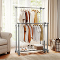 Double Rod Clothes Rack Heavy-Duty Metal Garment Rack - Silver - Clothing & Closet Storage