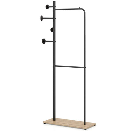 Double Rods Clothes Hanging Rack with Rubber Wood Hooks - Coat Racks & Hall Trees