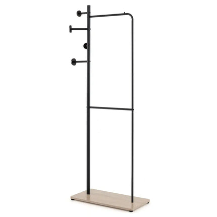 Double Rods Clothes Hanging Rack with Rubber Wood Hooks - Coat Racks & Hall Trees