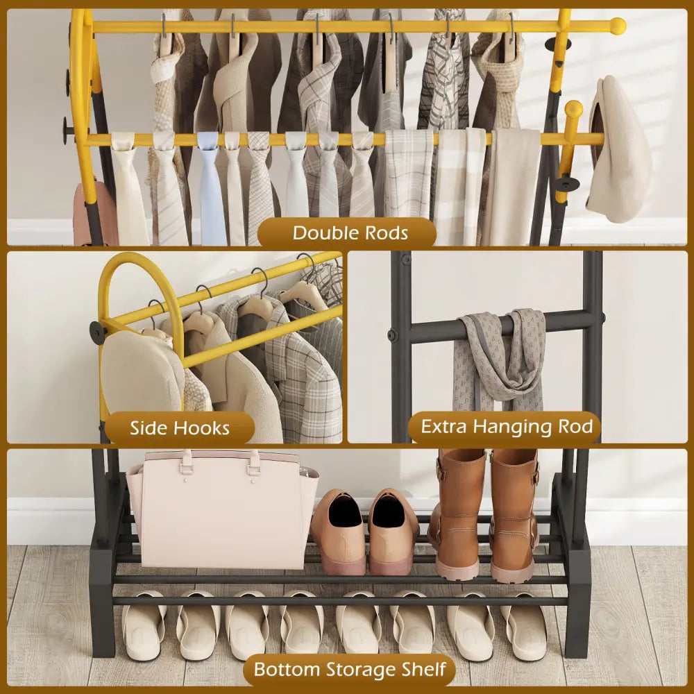 Double Rods Garment Rack for Hanging Clothes-Gold - Gold - Clothing & Closet Storage