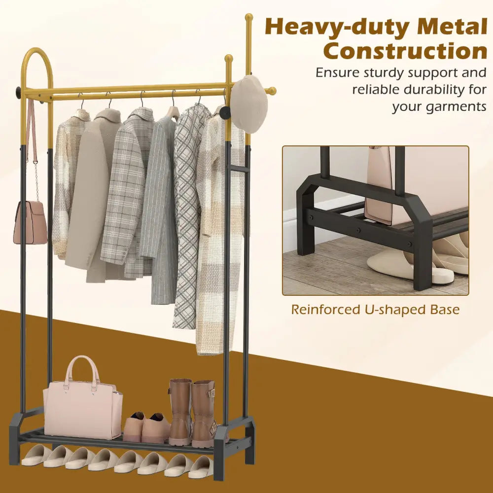 Double Rods Garment Rack for Hanging Clothes-Gold - Gold - Clothing & Closet Storage
