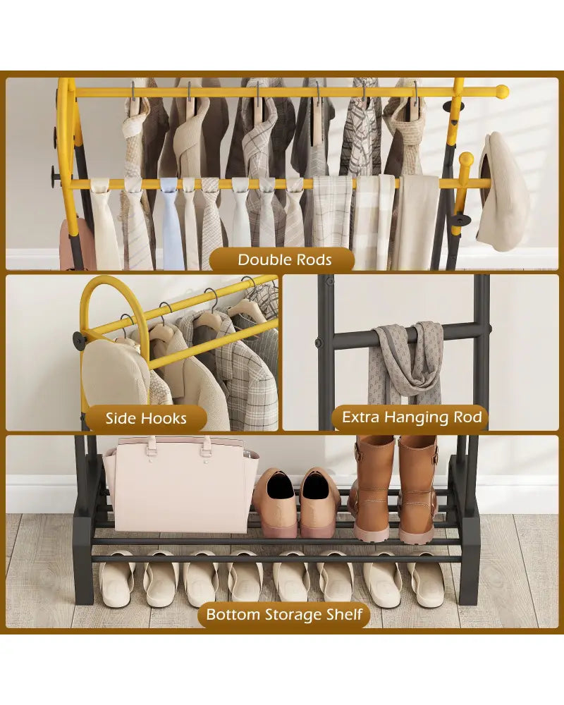 Double Rods Garment Rack for Hanging Clothes-Gold - Gold - Clothing & Closet Storage