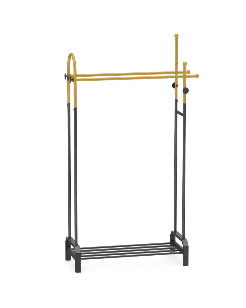 Double Rods Garment Rack for Hanging Clothes-Gold - Gold - Clothing & Closet Storage