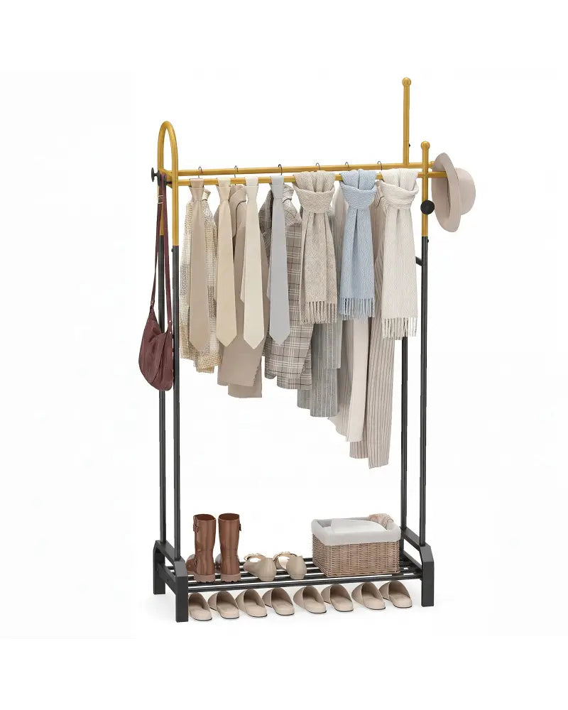 Double Rods Garment Rack for Hanging Clothes-Gold - Gold - Clothing & Closet Storage