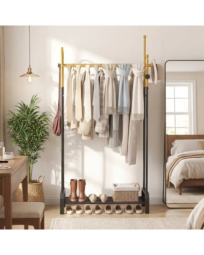 Double Rods Garment Rack for Hanging Clothes-Gold - Gold - Clothing & Closet Storage