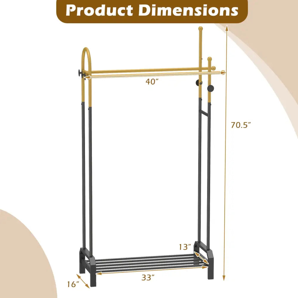 Double Rods Garment Rack for Hanging Clothes-Gold - Gold - Clothing & Closet Storage